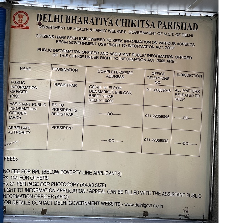 RTI -Delhi Bharatiya Chikitsa Parishad